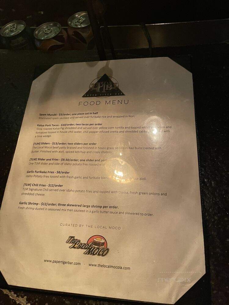 Paper Tiger Bar - Los Angeles, CA menu_pic