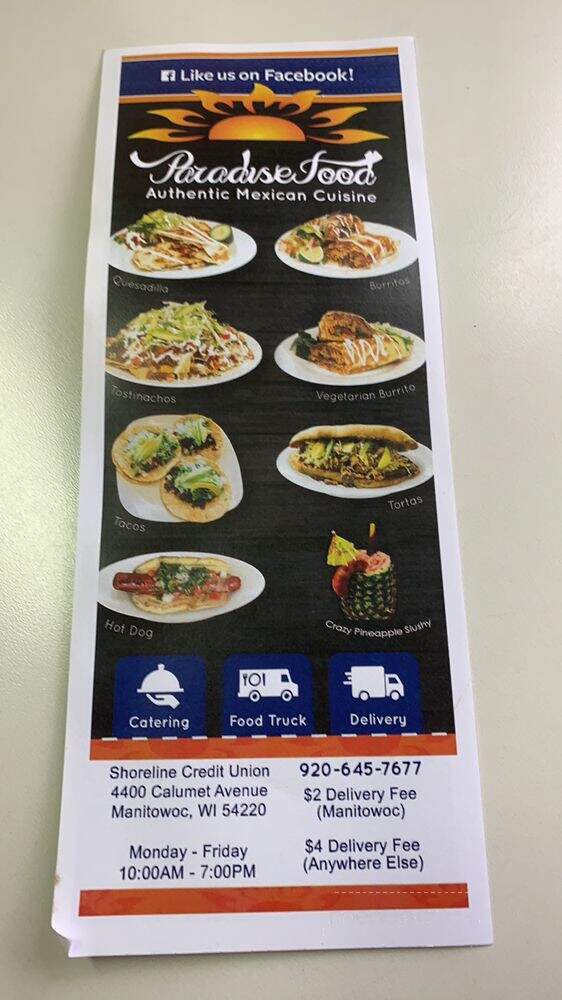 Paradise Food - Manitowoc, WI menu_pic