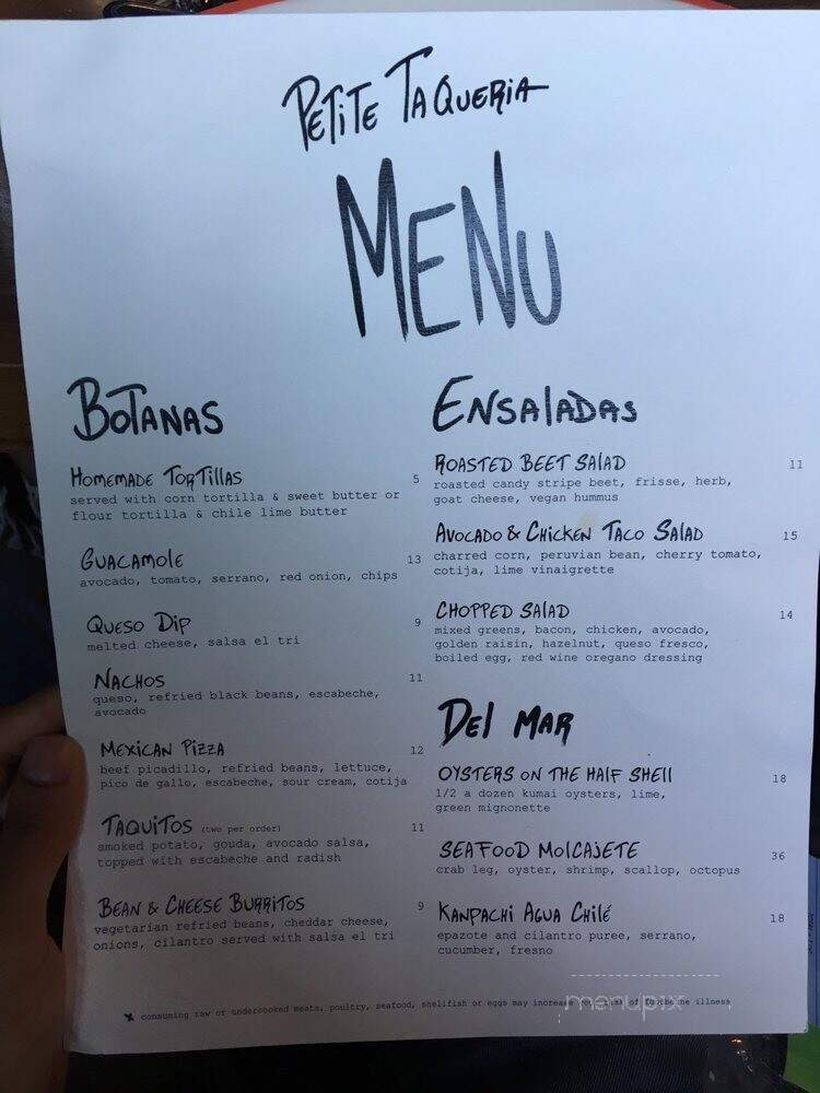 Petite Taqueria - West Hollywood, CA menu_pic