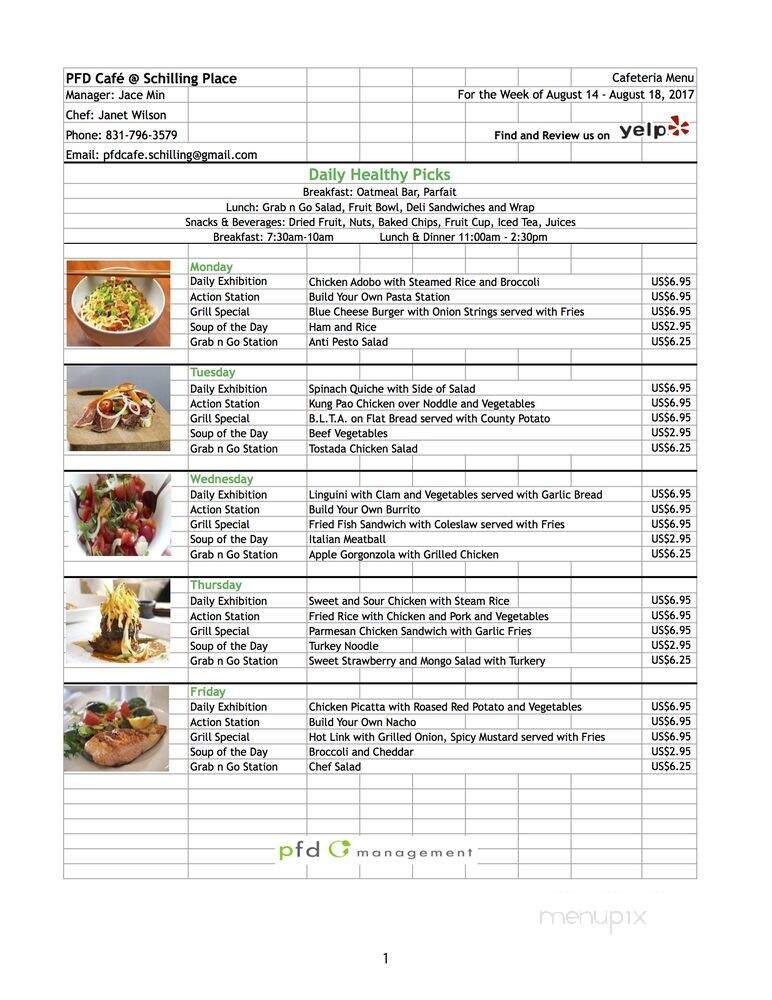 PFD Cafe at Schilling Place - Salinas, CA menu_pic