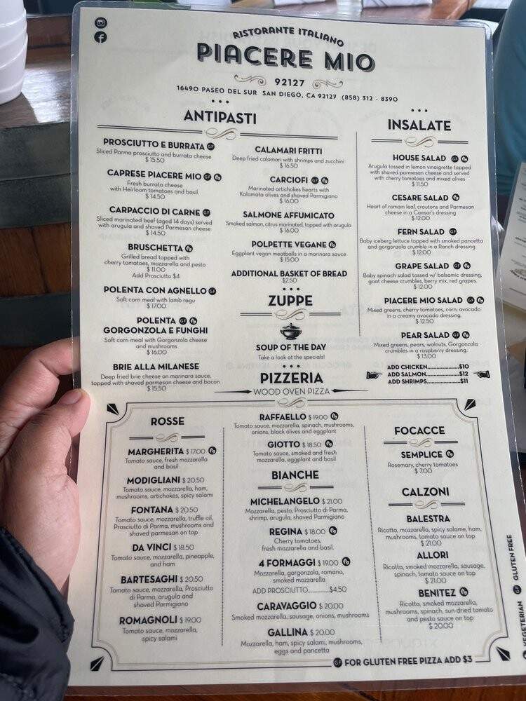 Piacere Mio Del sur - San Diego, CA menu_pic