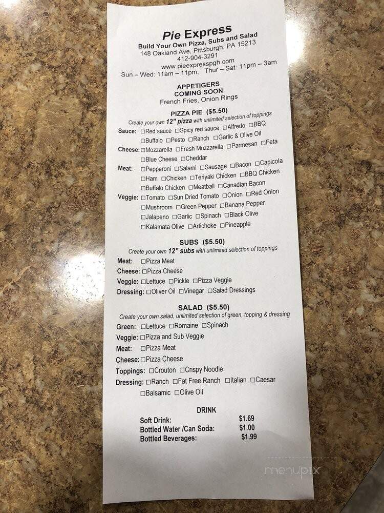 Pie Express - Pittsburgh, PA menu_pic