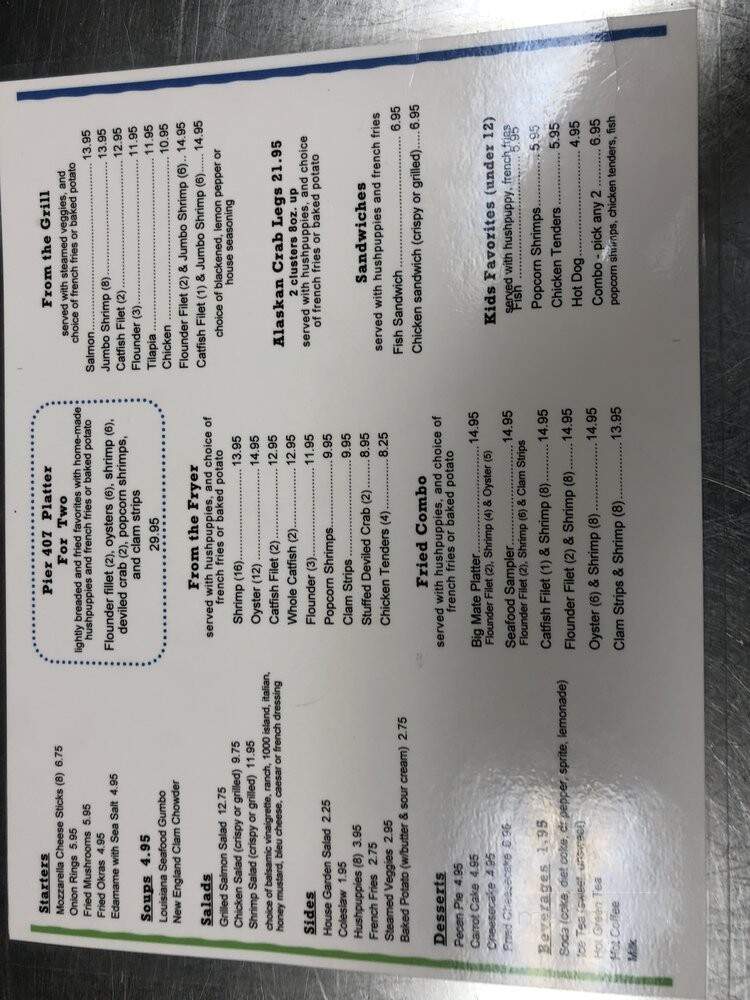 Pier 407 Seafood & Grill - Flower Mound, TX menu_pic