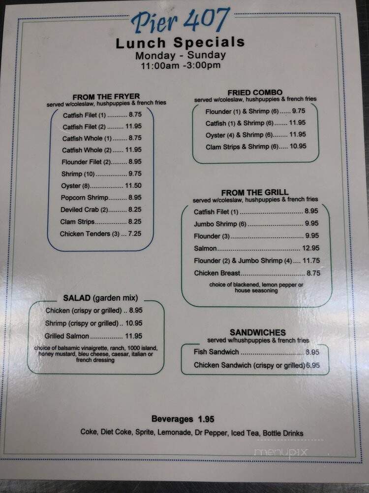 Pier 407 Seafood & Grill - Flower Mound, TX menu_pic
