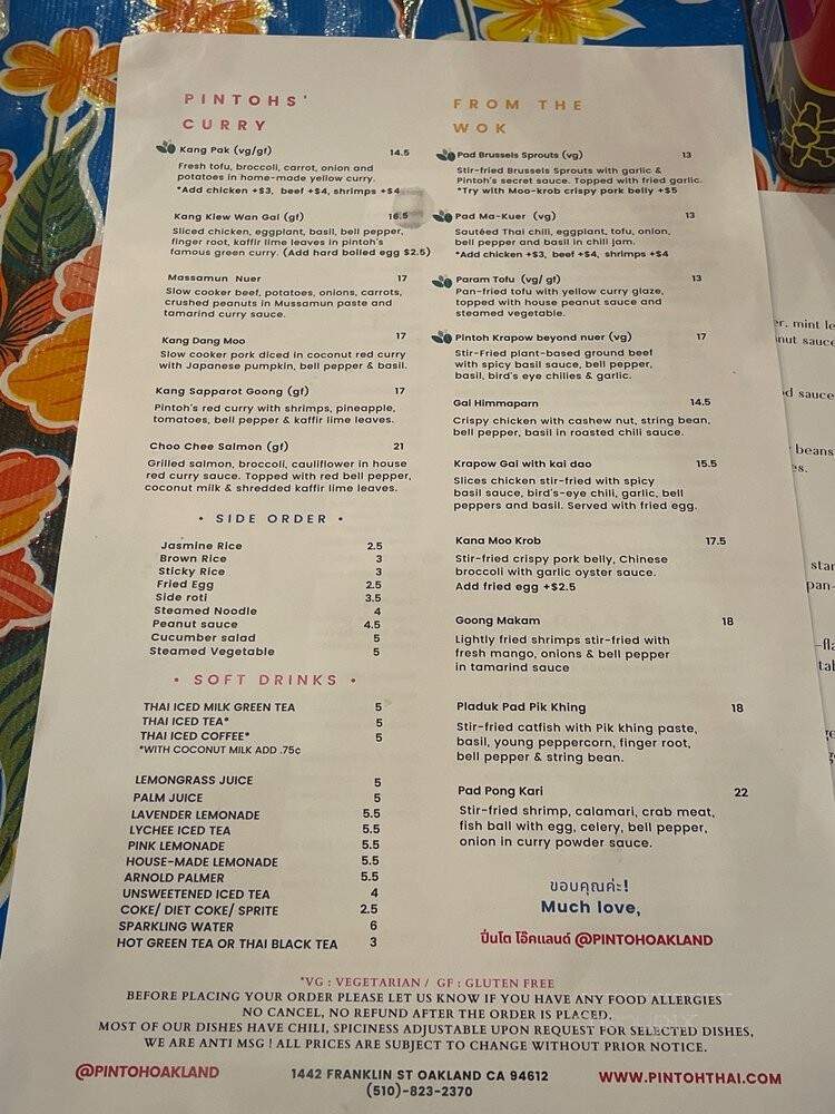 Pintoh Thai Street Food - Oakland, CA menu_pic