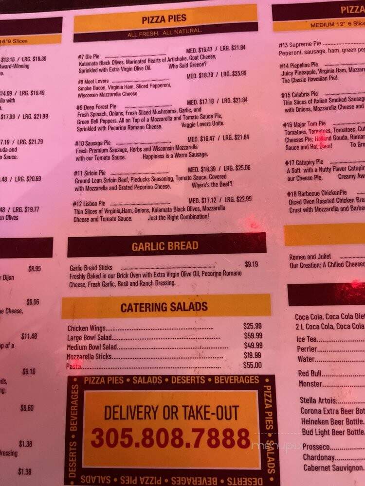 Pizza Onne - Miami, FL menu_pic