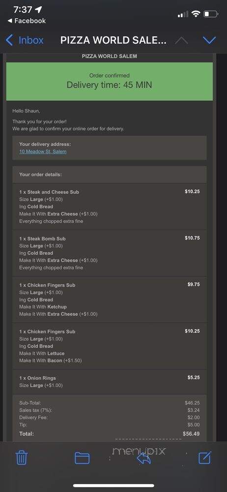 Pizza World - Salem, MA menu_pic