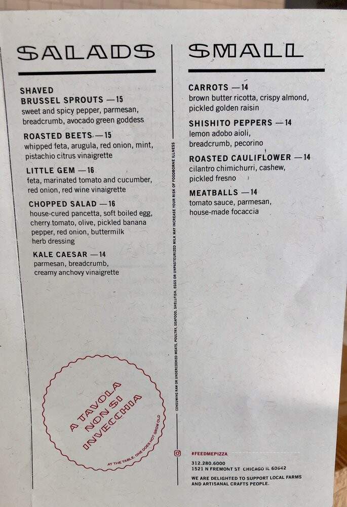 Pizzeria Bebu - Chicago, IL menu_pic