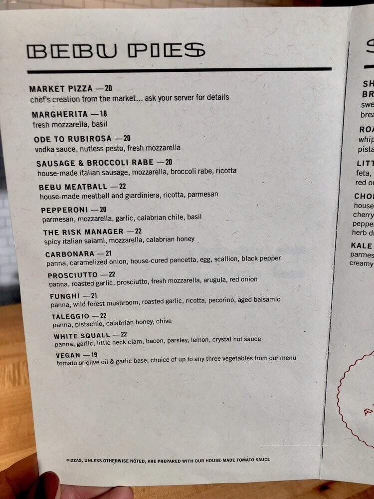 Pizzeria Bebu - Chicago, IL menu_pic