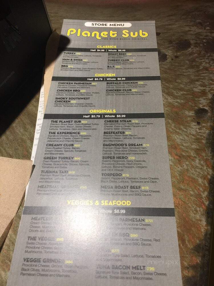 Planet Sub - Tucson, AZ menu_pic