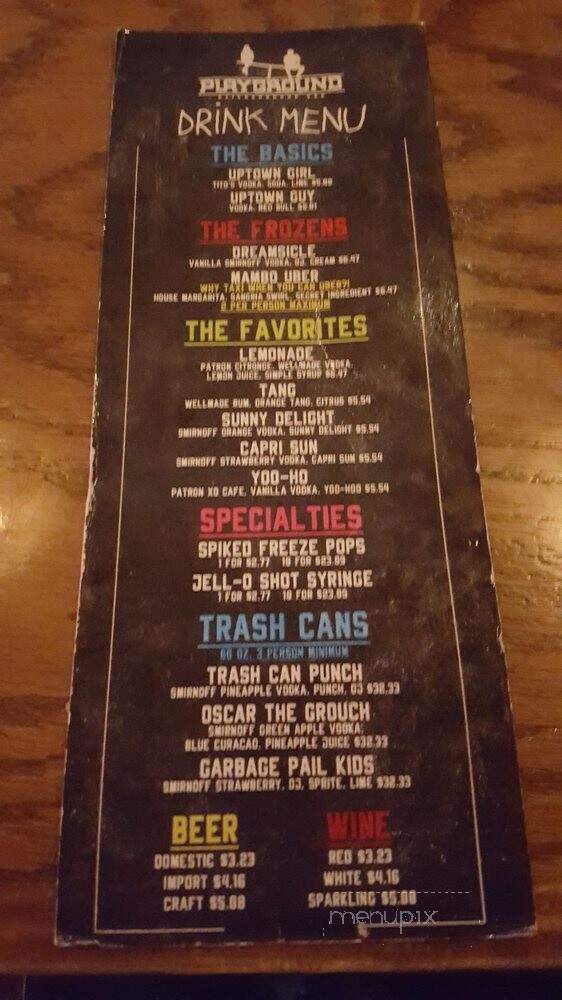 Playground Bar Uptown - Dallas, TX menu_pic
