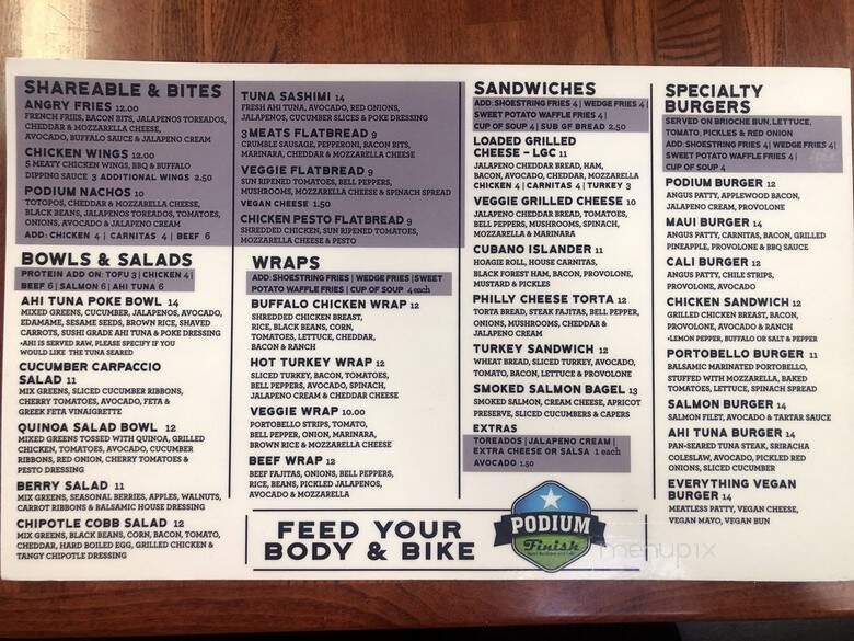 Podium Finish Sport Boutique & Cafe - El Paso, TX menu_pic
