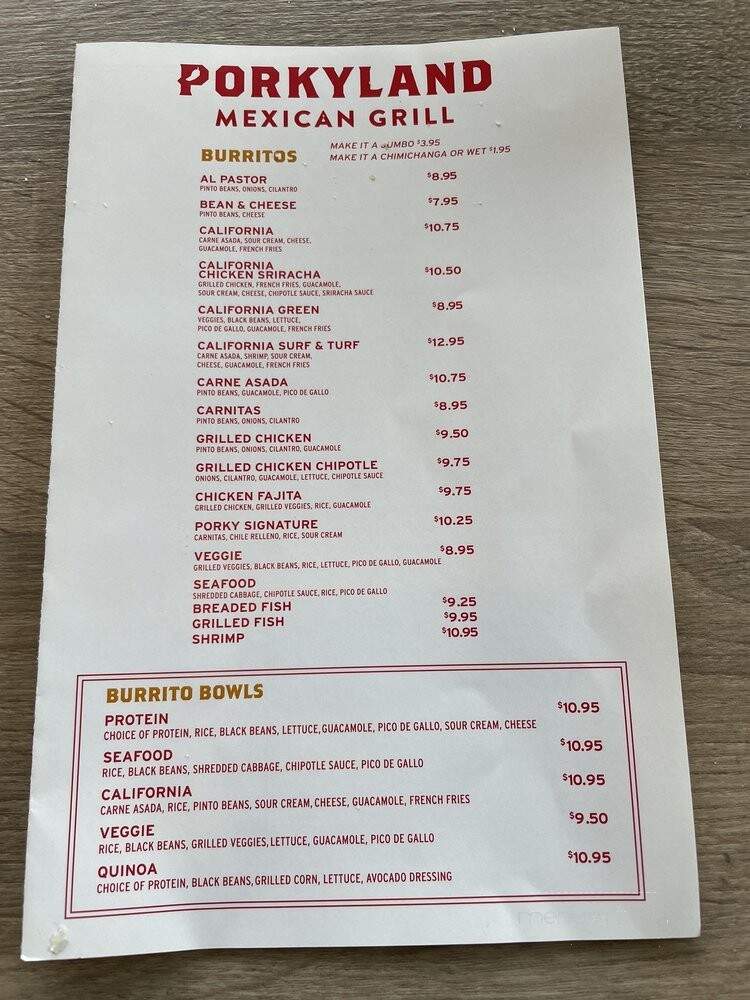 Porkyland - San Diego, CA menu_pic