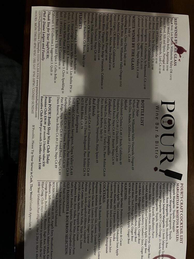 Pour Wine Bar & Bistro - Champlin, MN menu_pic