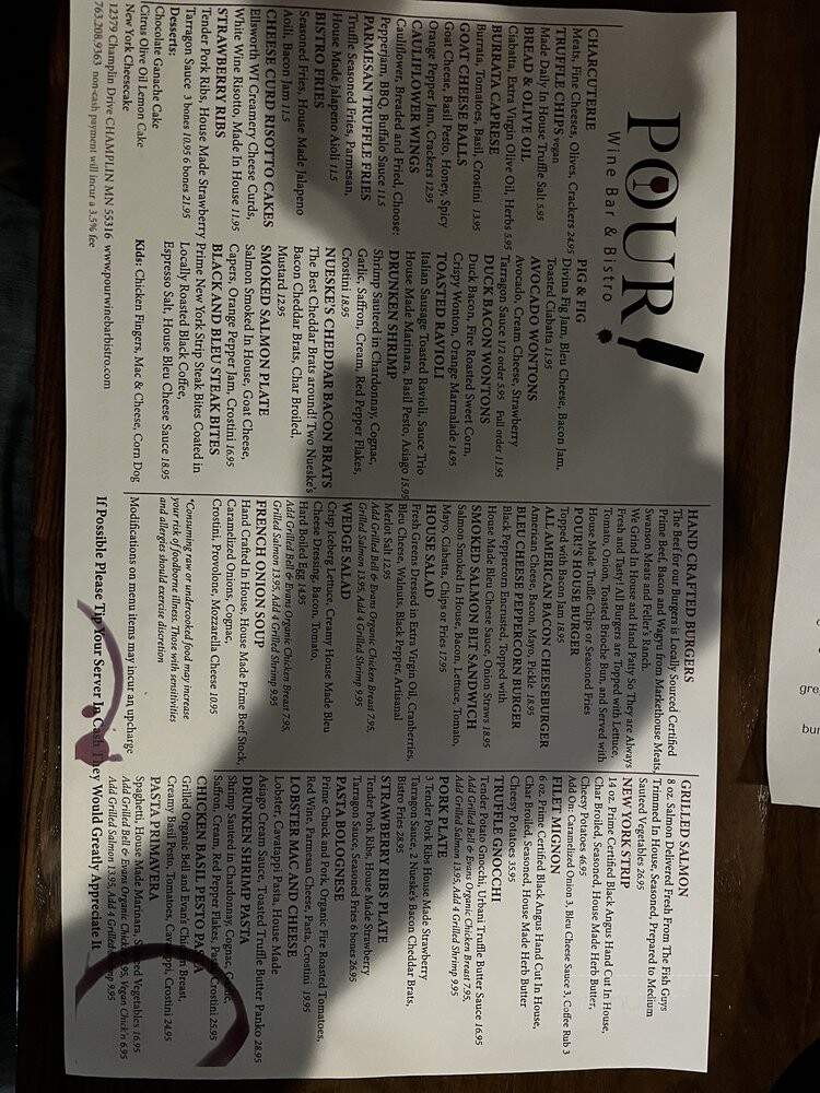 Pour Wine Bar & Bistro - Champlin, MN menu_pic