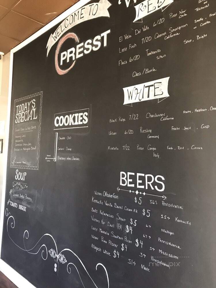 Presst Food & Wine - Seneca, SC menu_pic