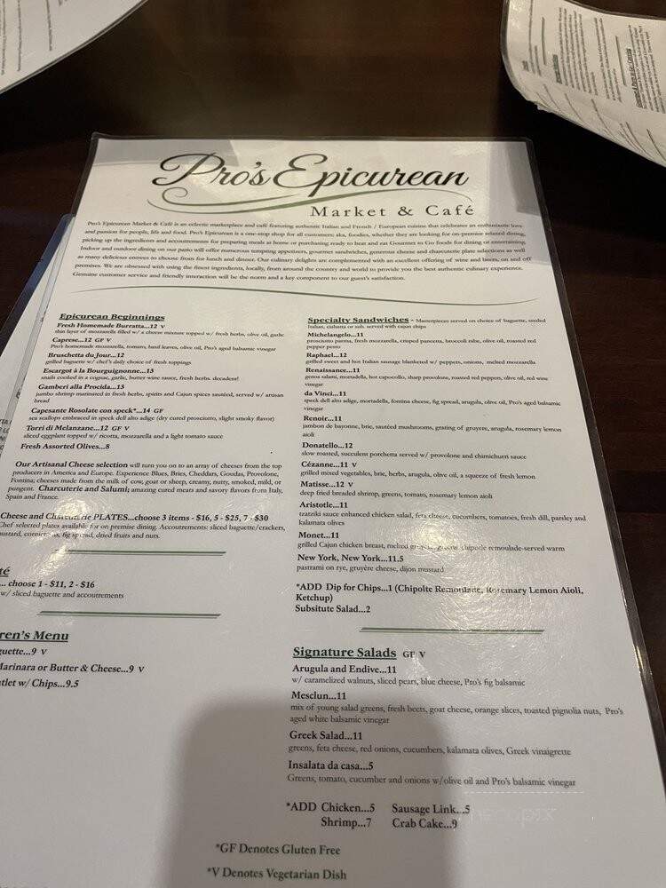 Pro's Epicurean Market & Cafe - Cary, NC menu_pic