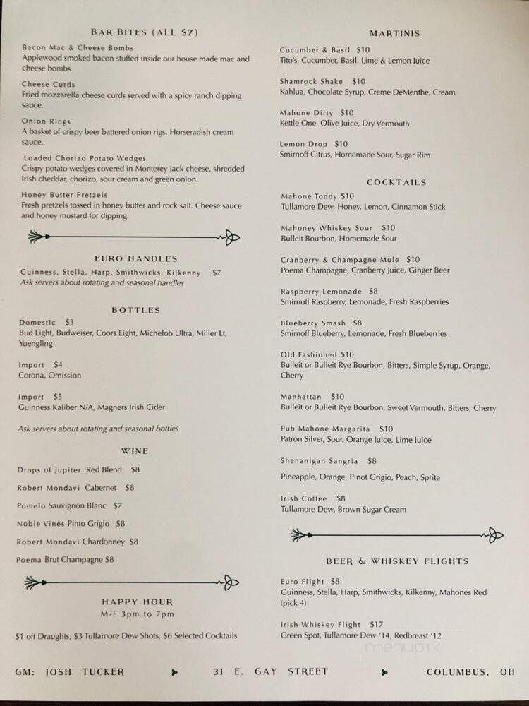 Pub Mahone - Columbus, OH menu_pic
