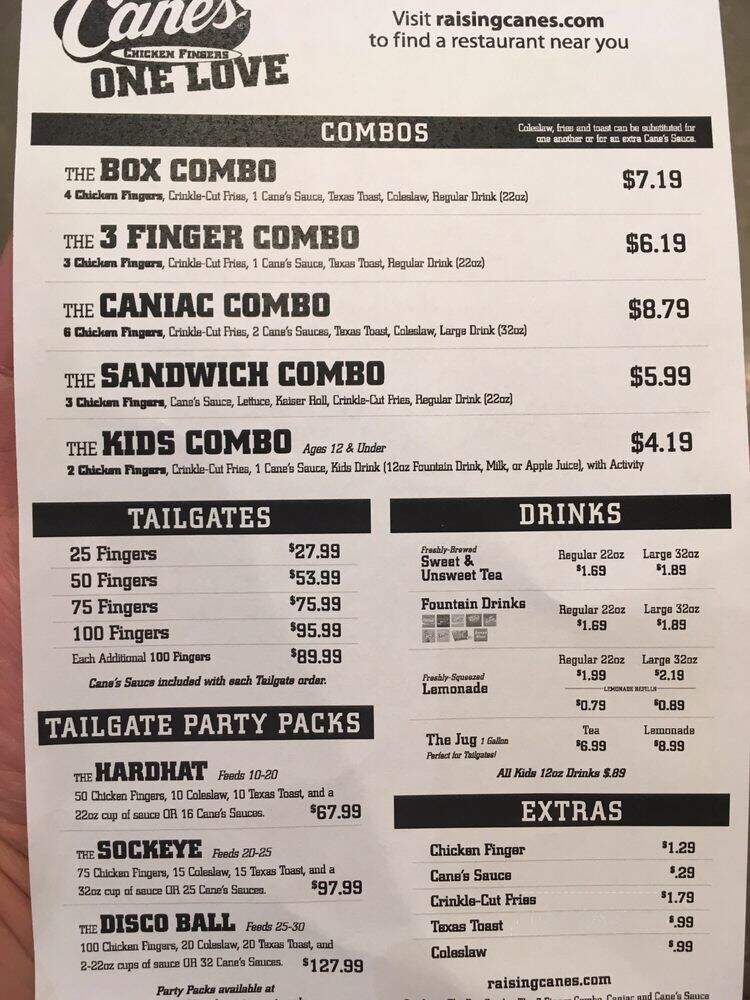 Raising Cane's Chicken Fingers - Mesa, AZ menu_pic