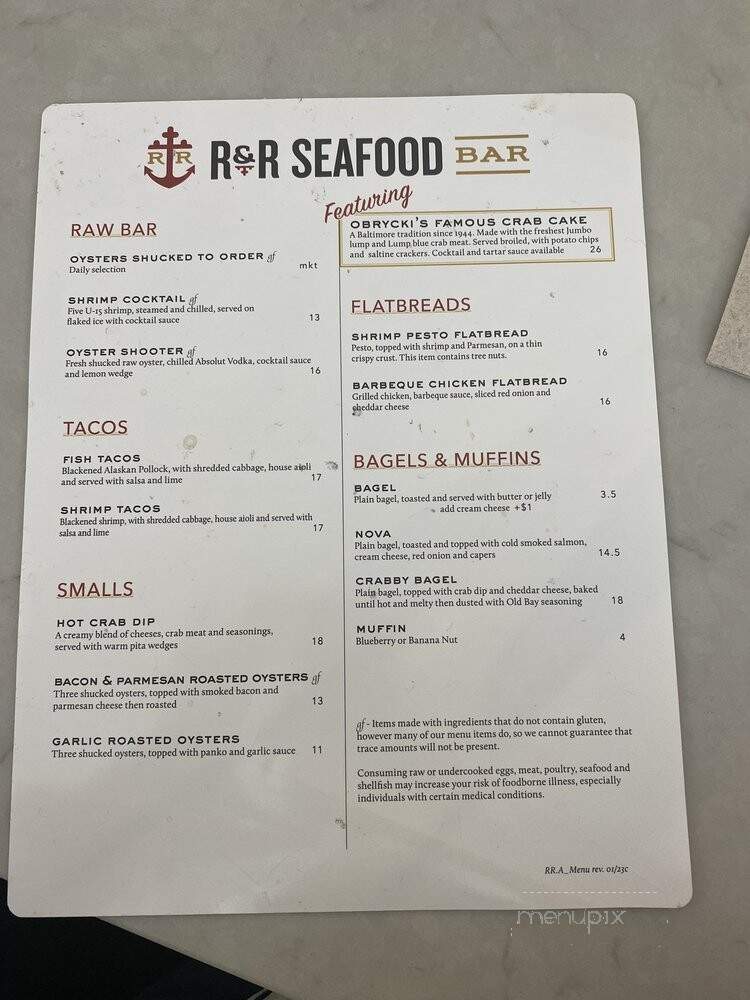 R&R Seafood Bar - Baltimore, MD menu_pic