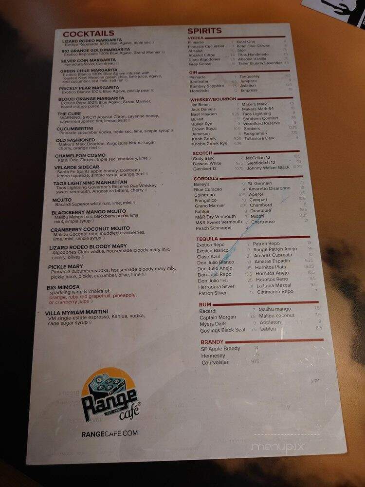 Range Cafe - Albuquerque, NM menu_pic