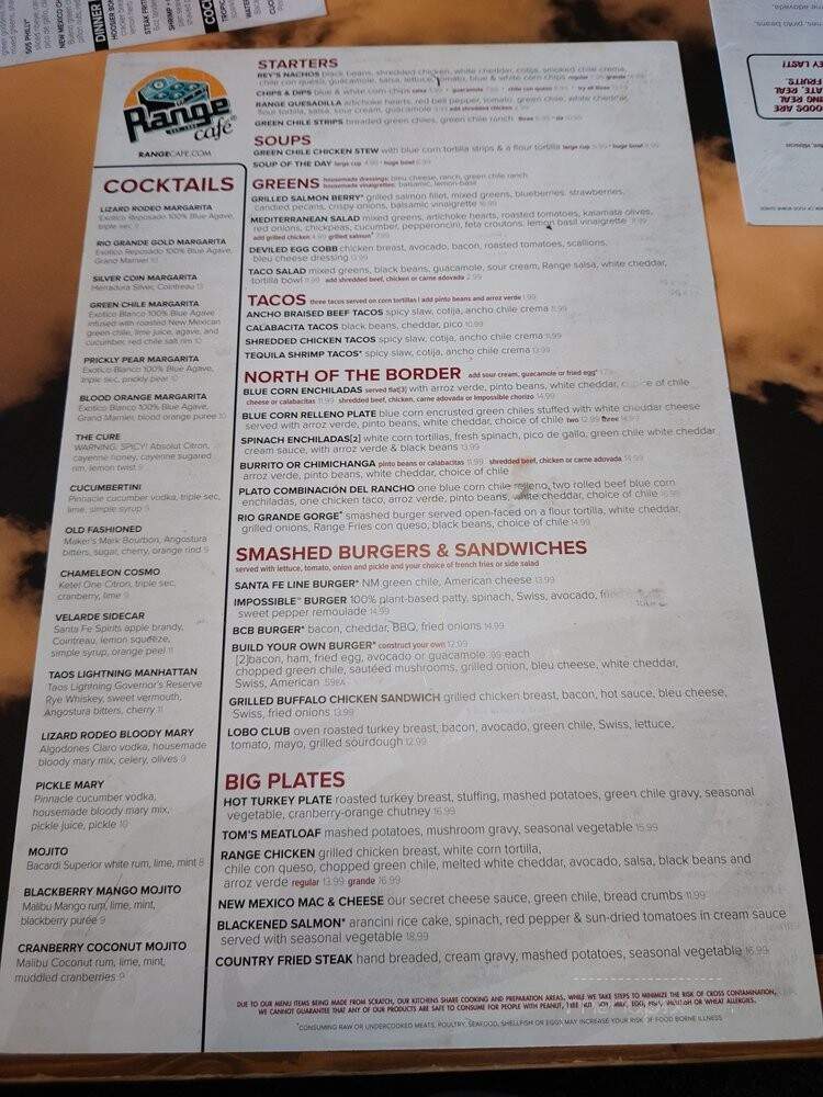 Range Cafe - Albuquerque, NM menu_pic