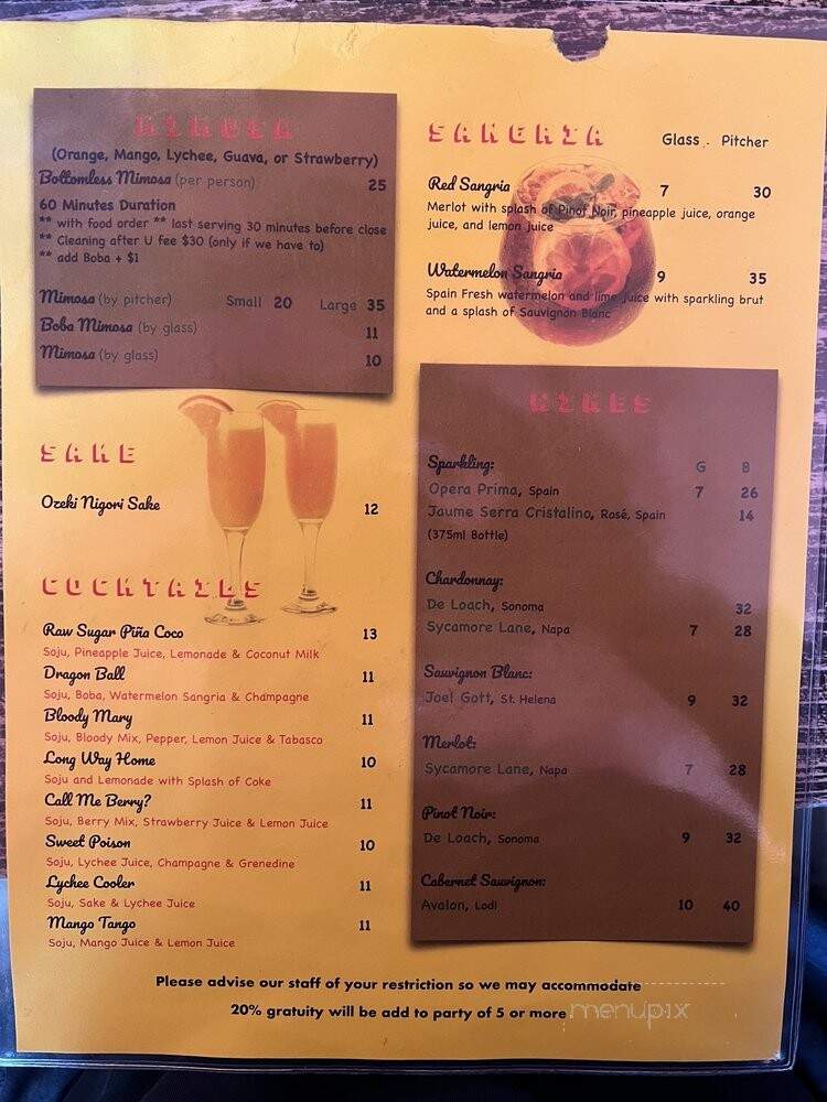 RAW Sugar Factory - San Francisco, CA menu_pic
