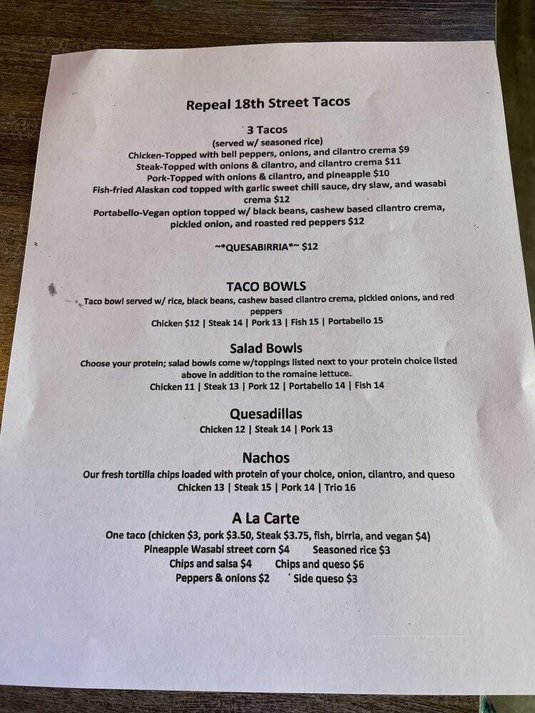 Repeal 18th Bar and Bistro - North Kansas City, MO menu_pic