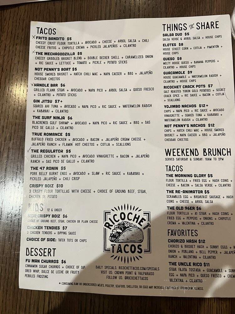 Ricochet Tacos - Valparaiso, IN menu_pic