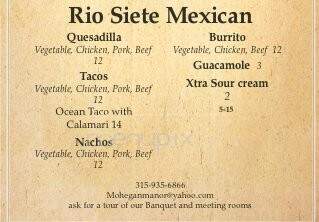 Rio Siete Winter Hideaway at Mohegan Manor - Baldwinsville, NY menu_pic
