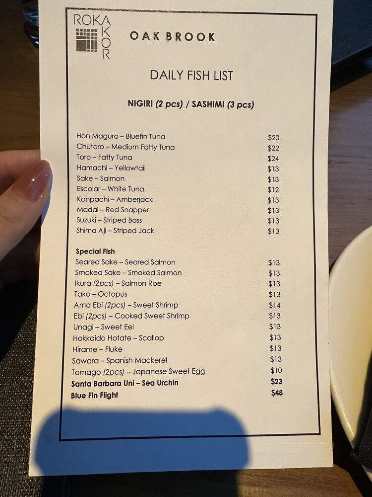 Roka Akor - Oak Brook, IL menu_pic