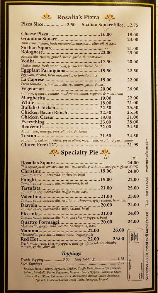 Rosalia's Pizzeria - Forest Hills, NY menu_pic