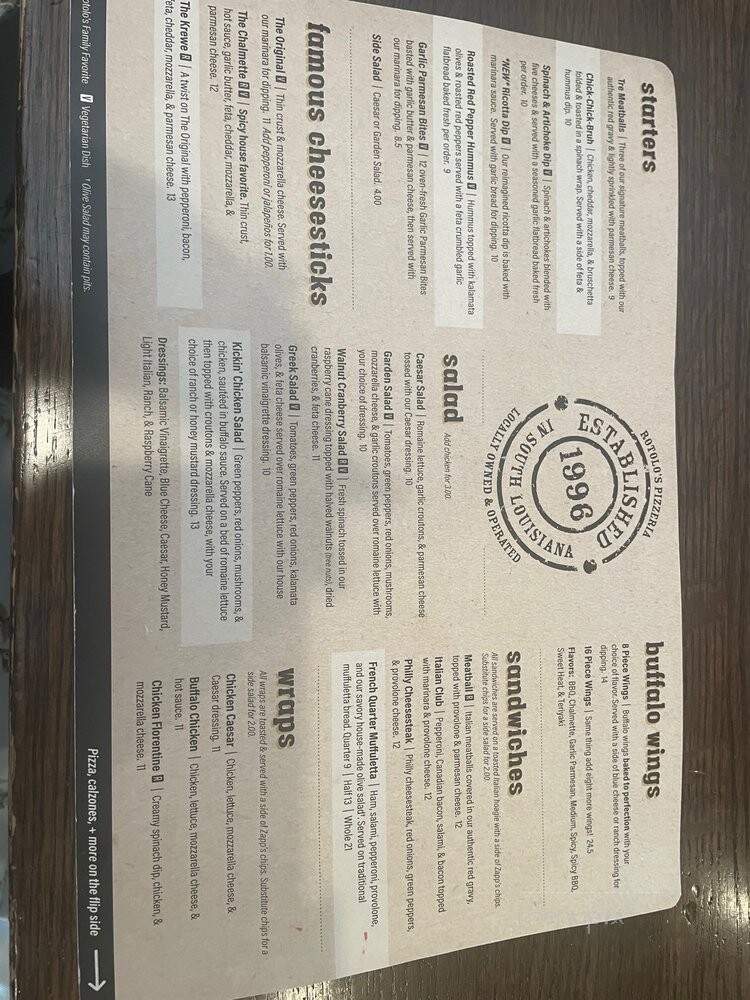 Rotolo's Pizzeria - Port Allen, LA menu_pic