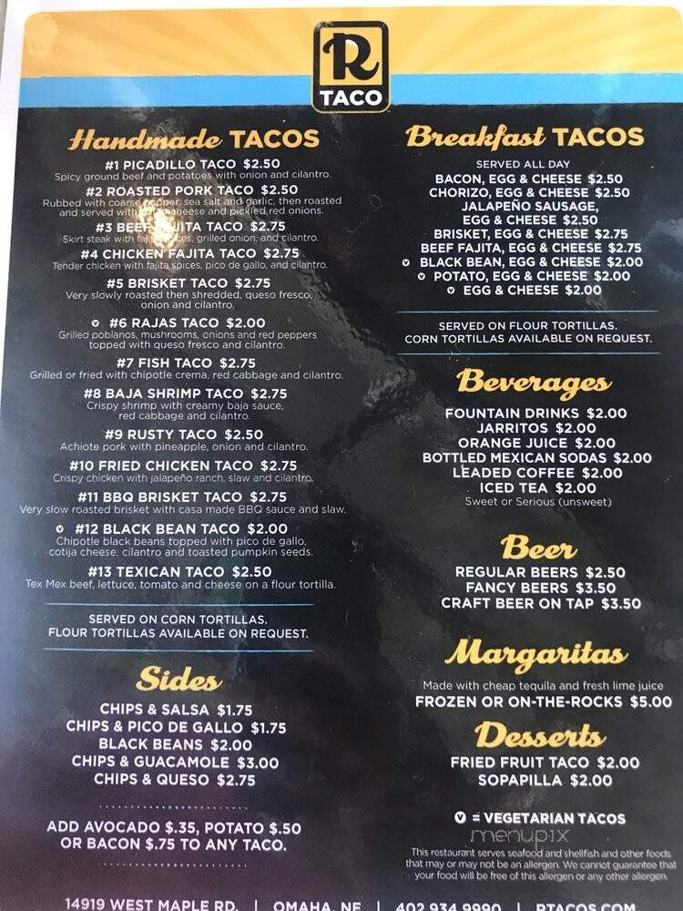 R Taco - Omaha, NE menu_pic