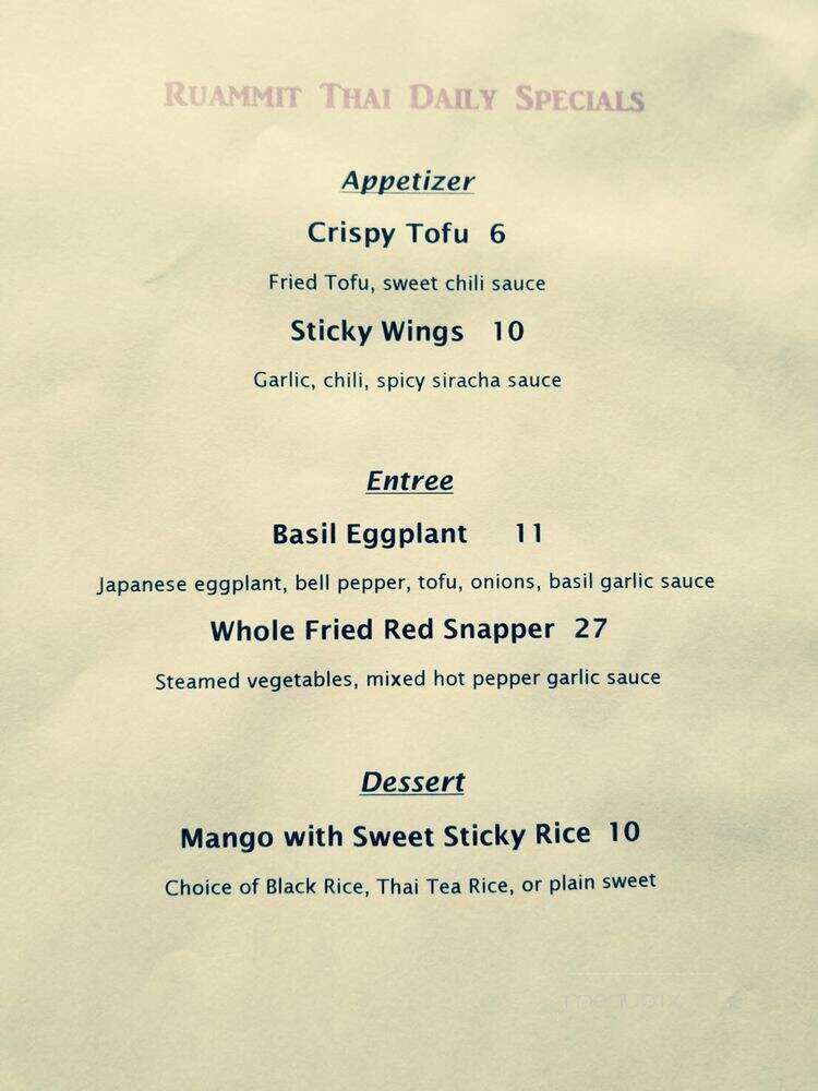Ruammit Thai - Brooklyn, NY menu_pic