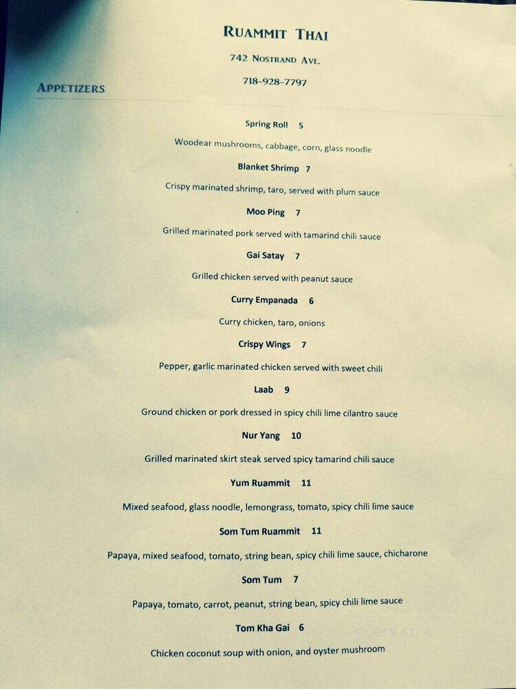 Ruammit Thai - Brooklyn, NY menu_pic