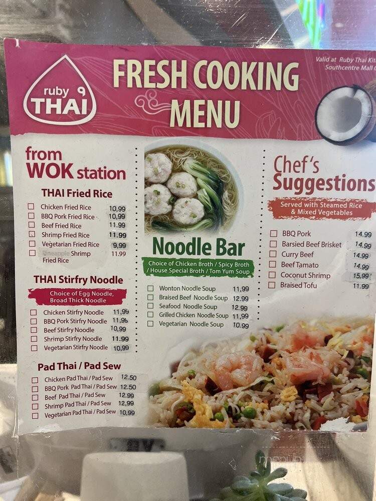 Ruby Thai Kitchen - Tukwila, WA menu_pic