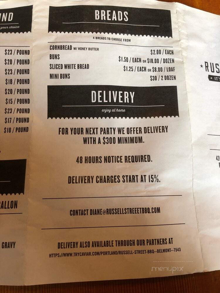 Russell Street Bar-B-Que - Portland, OR menu_pic
