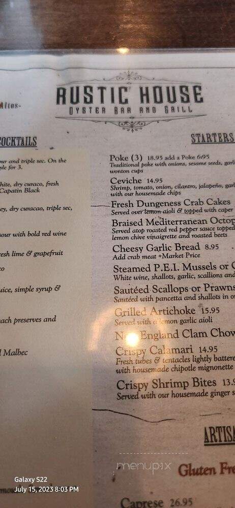 Rustic House Oyster Bar and Grill - Los Altos, CA menu_pic