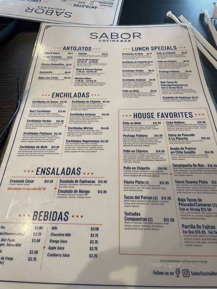 Sabor Cocinabar - San Antonio, TX menu_pic