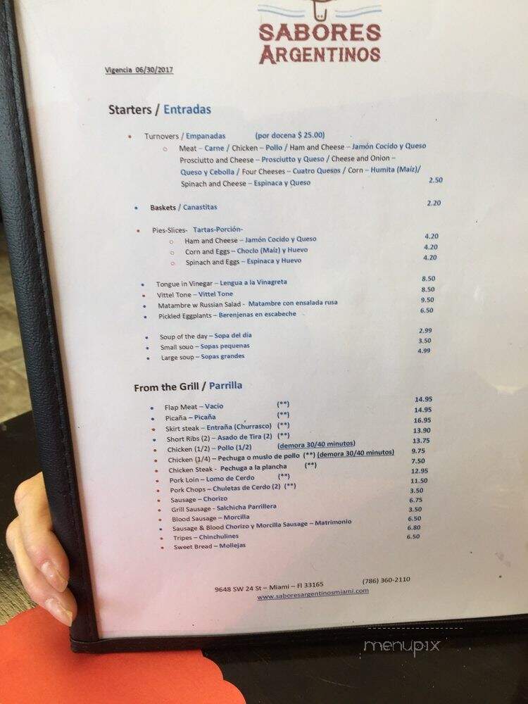 Sabores Argentinos - Miami, FL menu_pic