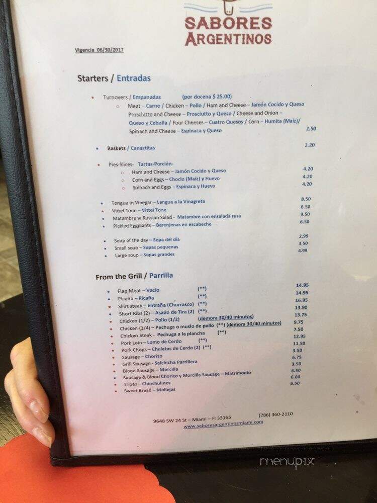 Sabores Argentinos - Miami, FL menu_pic