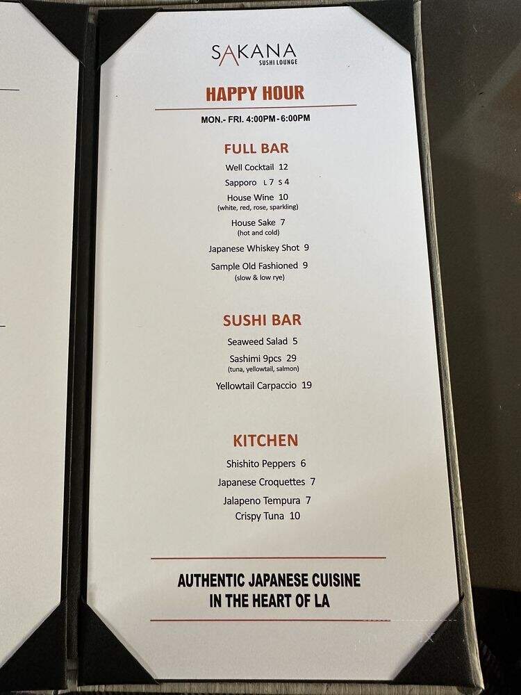 Sakana Sushi Lounge - Los Angeles, CA menu_pic