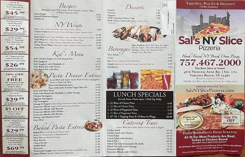 Sal's NY Slice Pizzeria - Virginia Beach, VA menu_pic