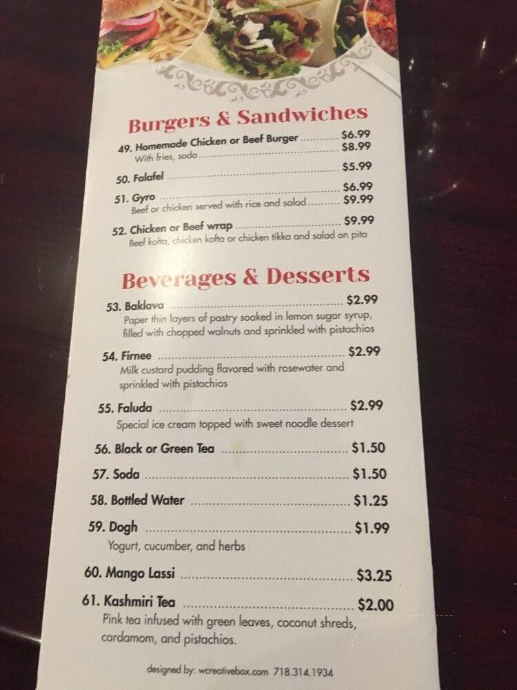 Sarinas Afghan Cuisine - Suffern, NY menu_pic