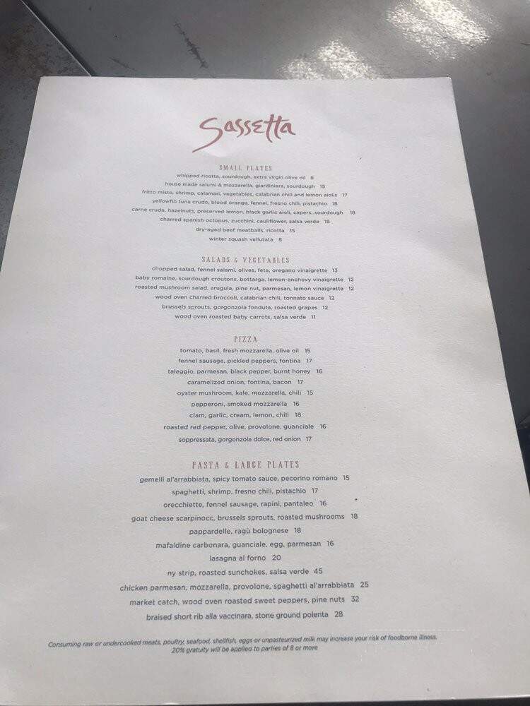 Sassetta - Dallas, TX menu_pic