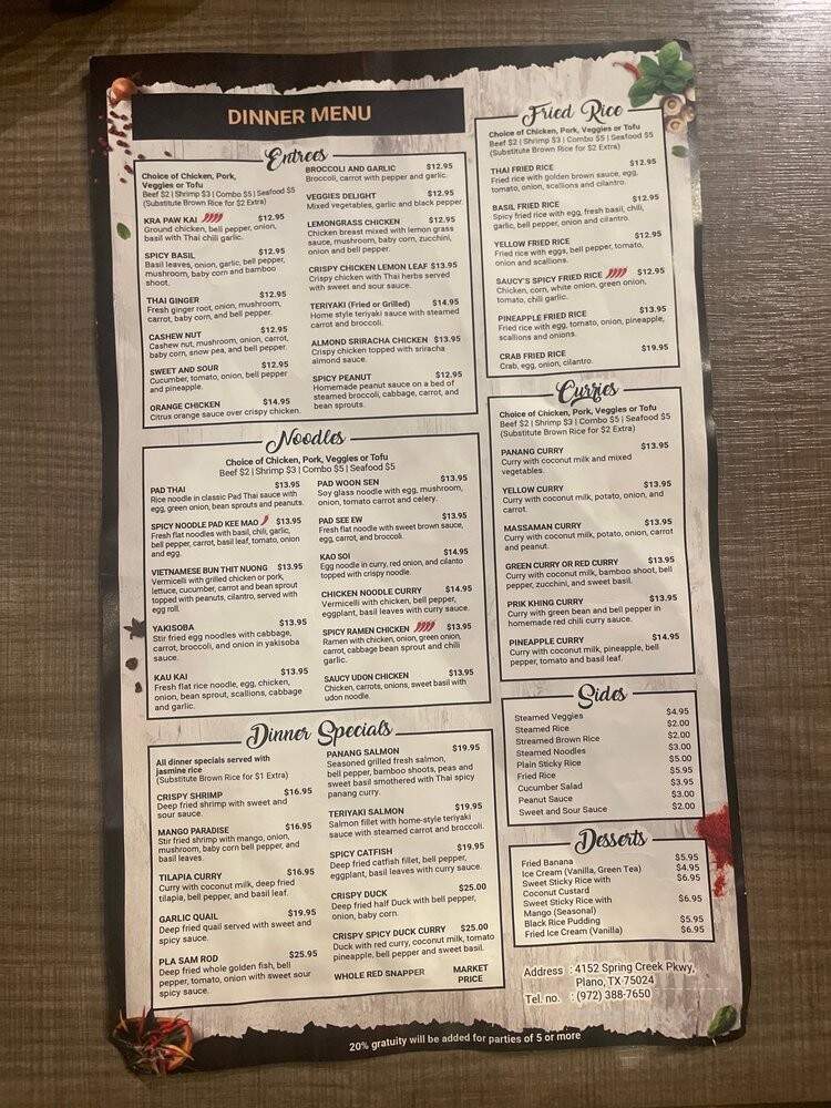Saucy's Thai & Pho - Plano, TX menu_pic