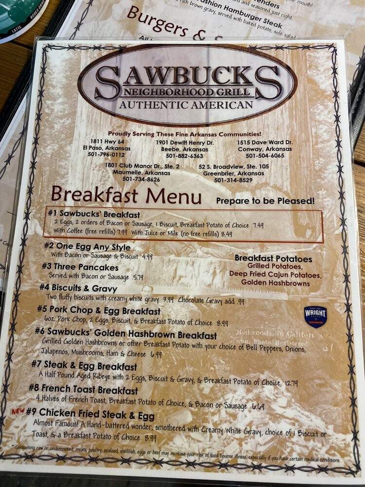 Sawbuck's - El Paso, AR menu_pic