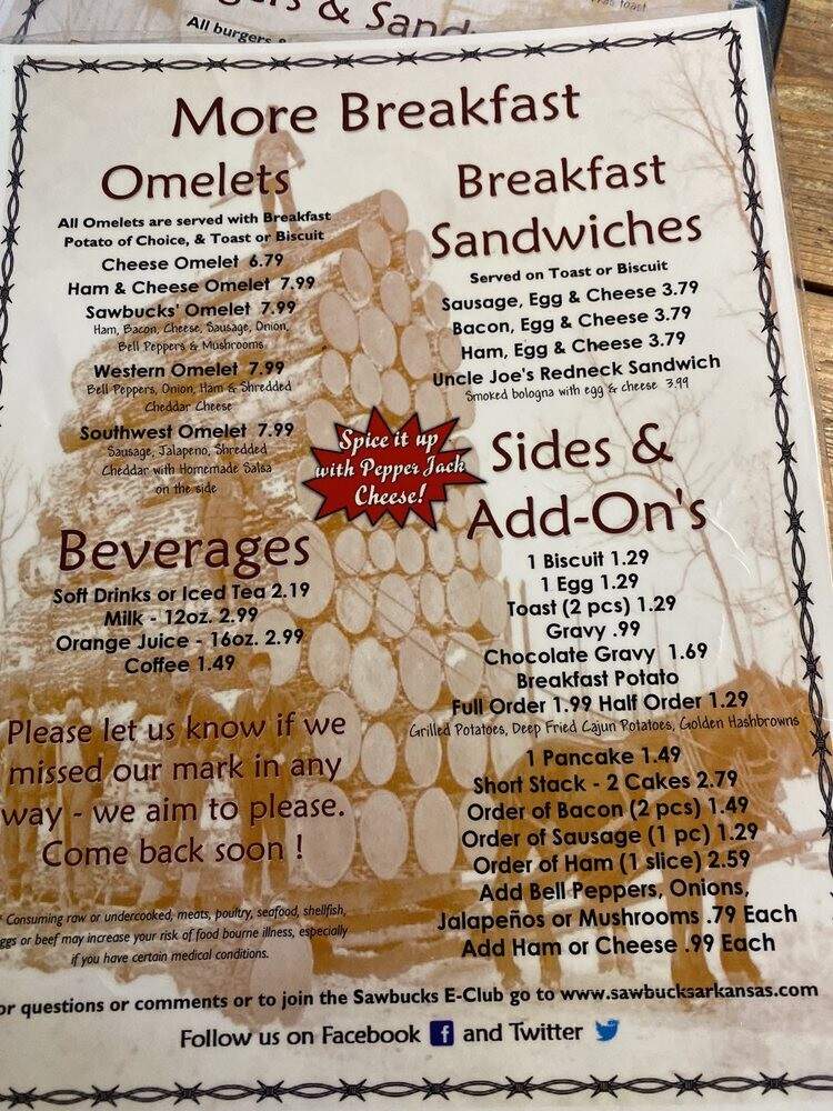 Sawbuck's - El Paso, AR menu_pic