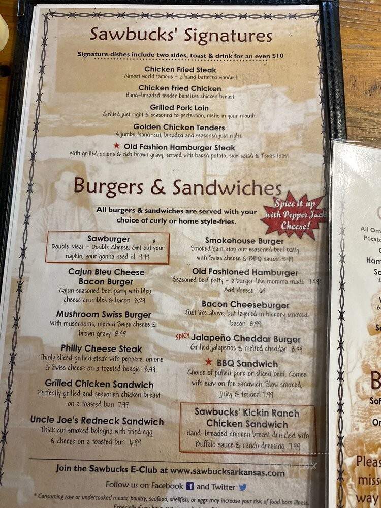 Sawbuck's - El Paso, AR menu_pic